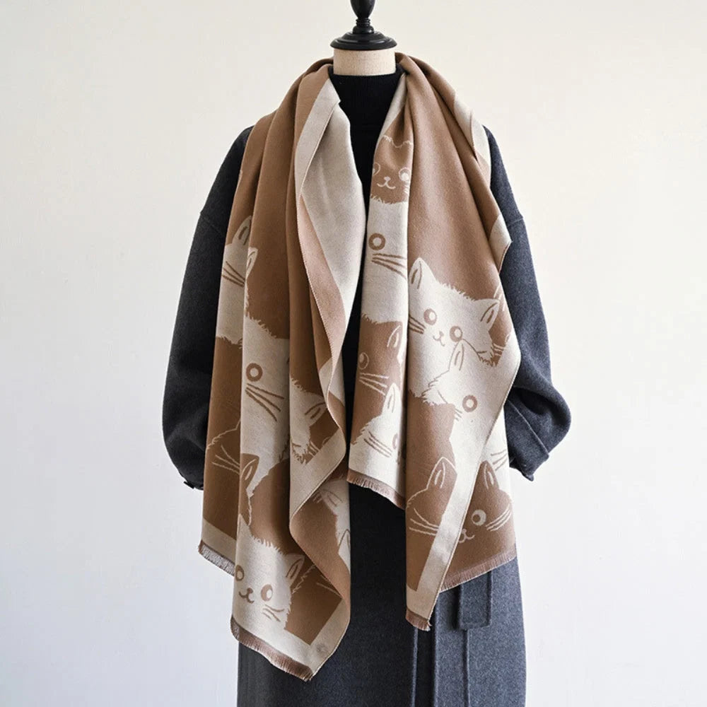 Shawl Cat Jacquard Microfiber Blend