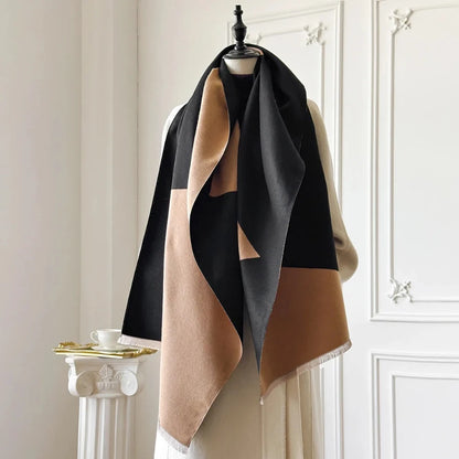 Shawl Scarf Soft Microfiber Two-Tone Geometric