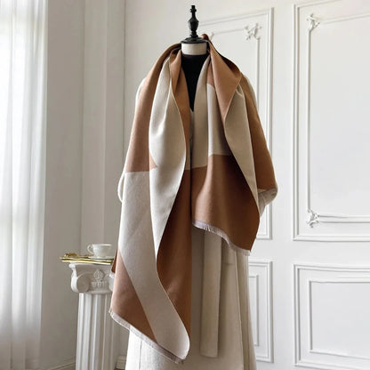 Shawl Scarf Soft Microfiber Two-Tone Geometric