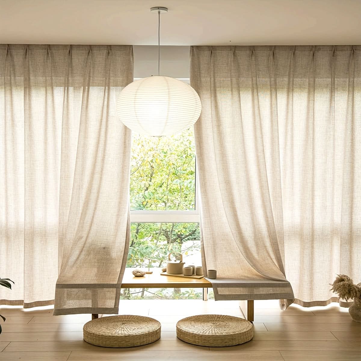 Sheer Curtains Linen-Look Light-Filtering Machine-Washable
