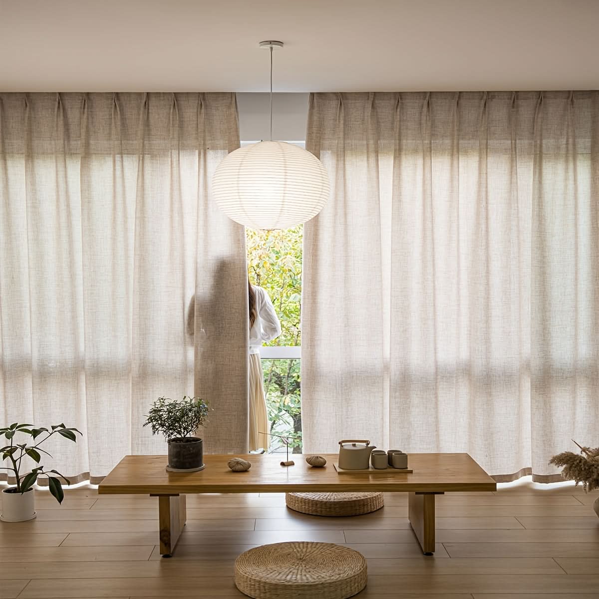 Sheer Curtains Linen-Look Light-Filtering Machine-Washable