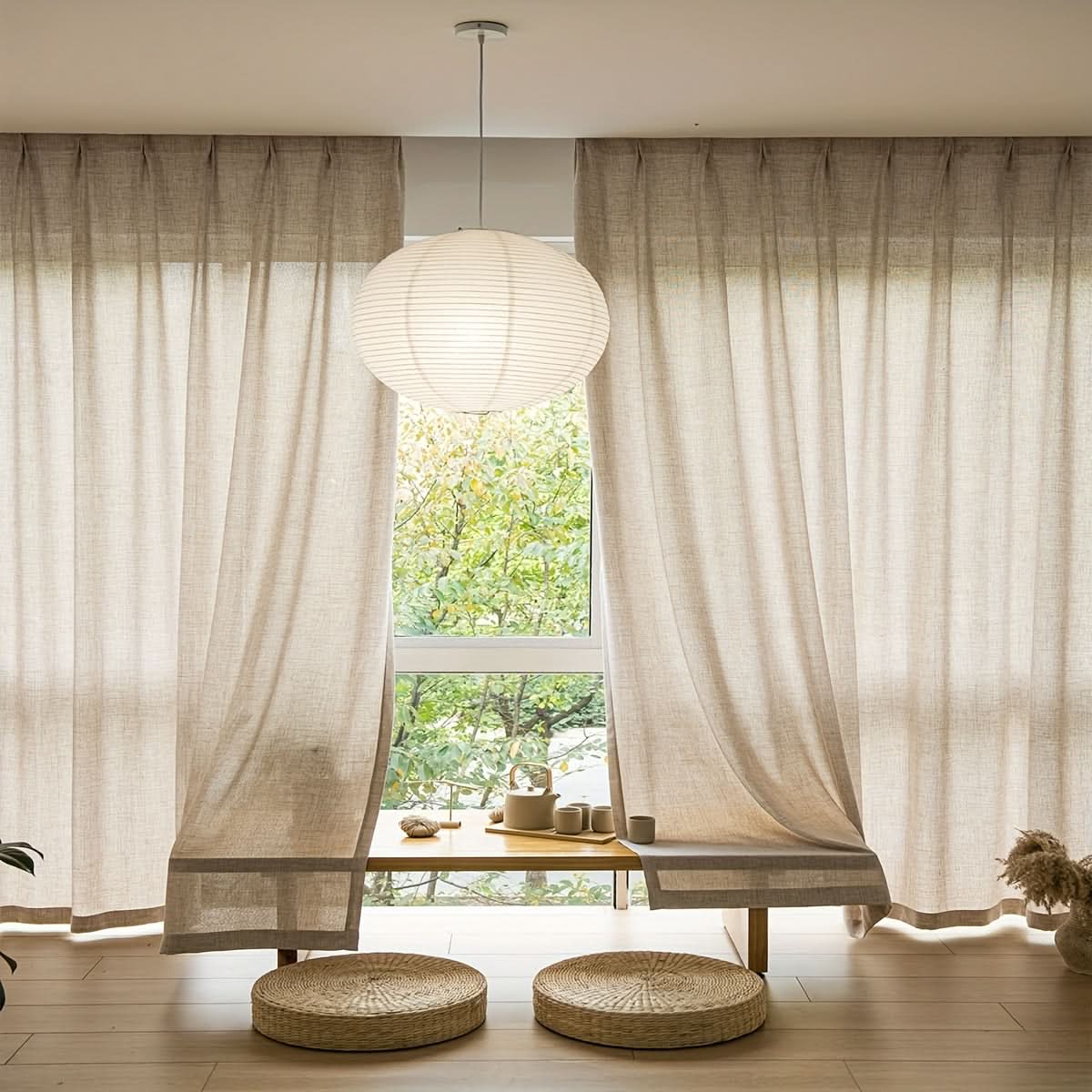 Sheer Curtains Linen-Look Light-Filtering Machine-Washable