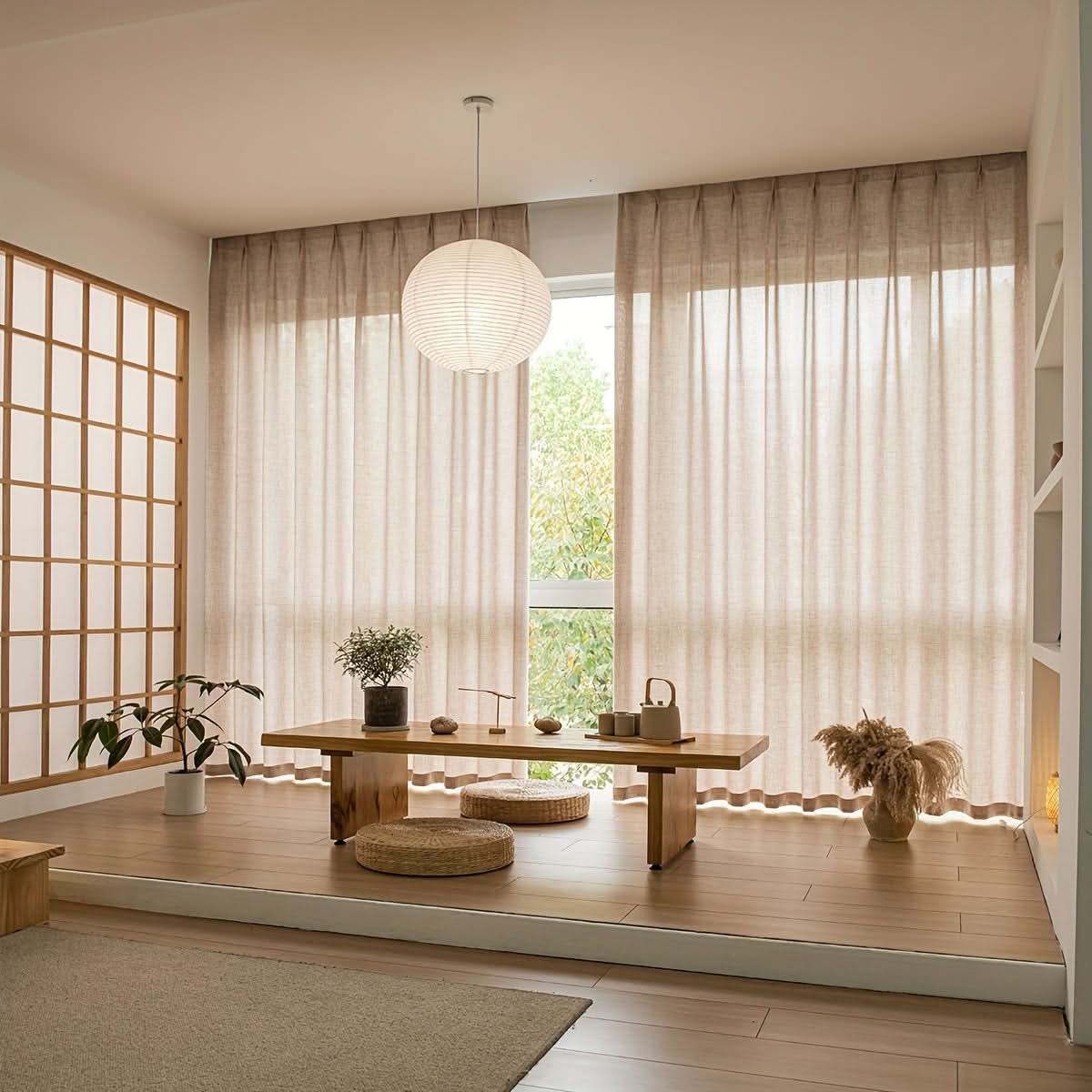 Sheer Curtains Linen-Look Light-Filtering Machine-Washable
