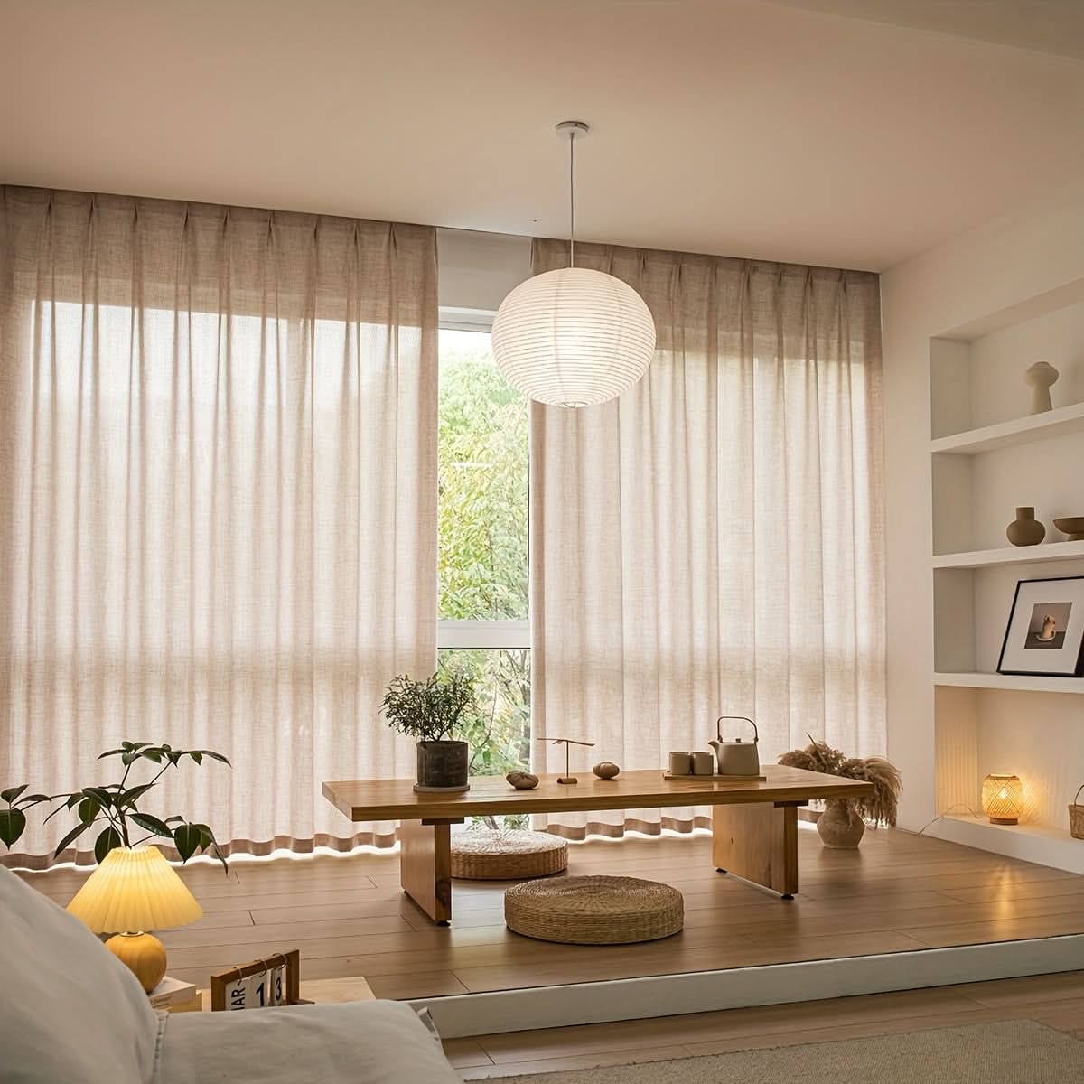 Sheer Curtains Linen-Look Light-Filtering Machine-Washable
