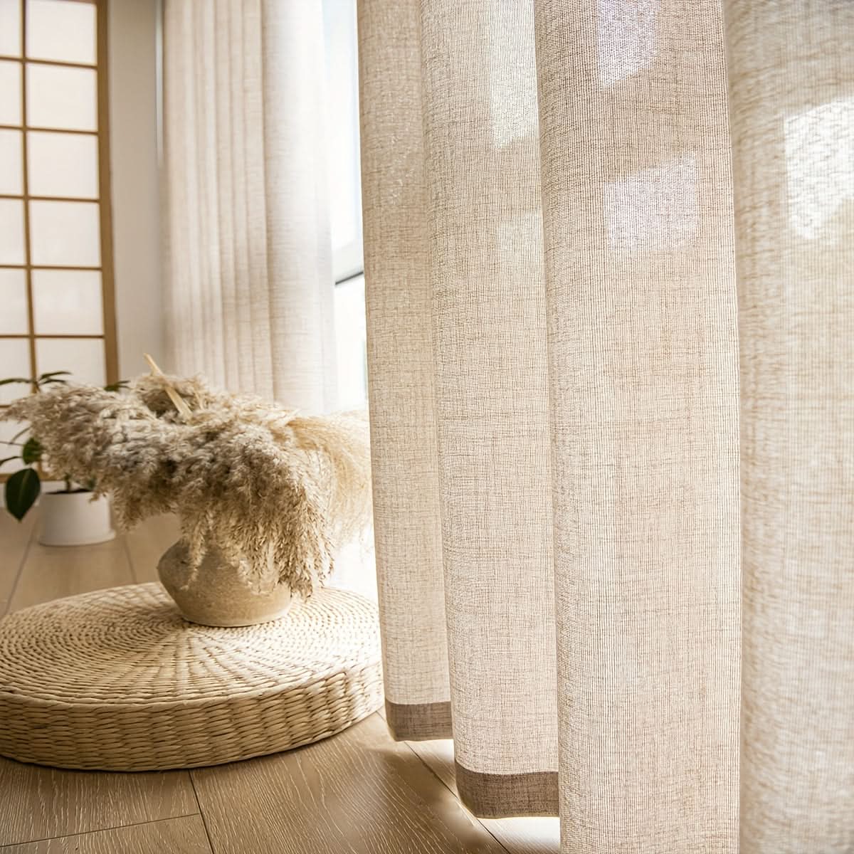 Sheer Curtains Linen-Look Light-Filtering Machine-Washable