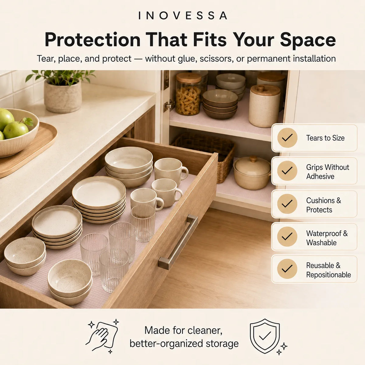 Shelf Liner Non-Adhesive Grip Waterproof Tear-to-Size EVA Foam
