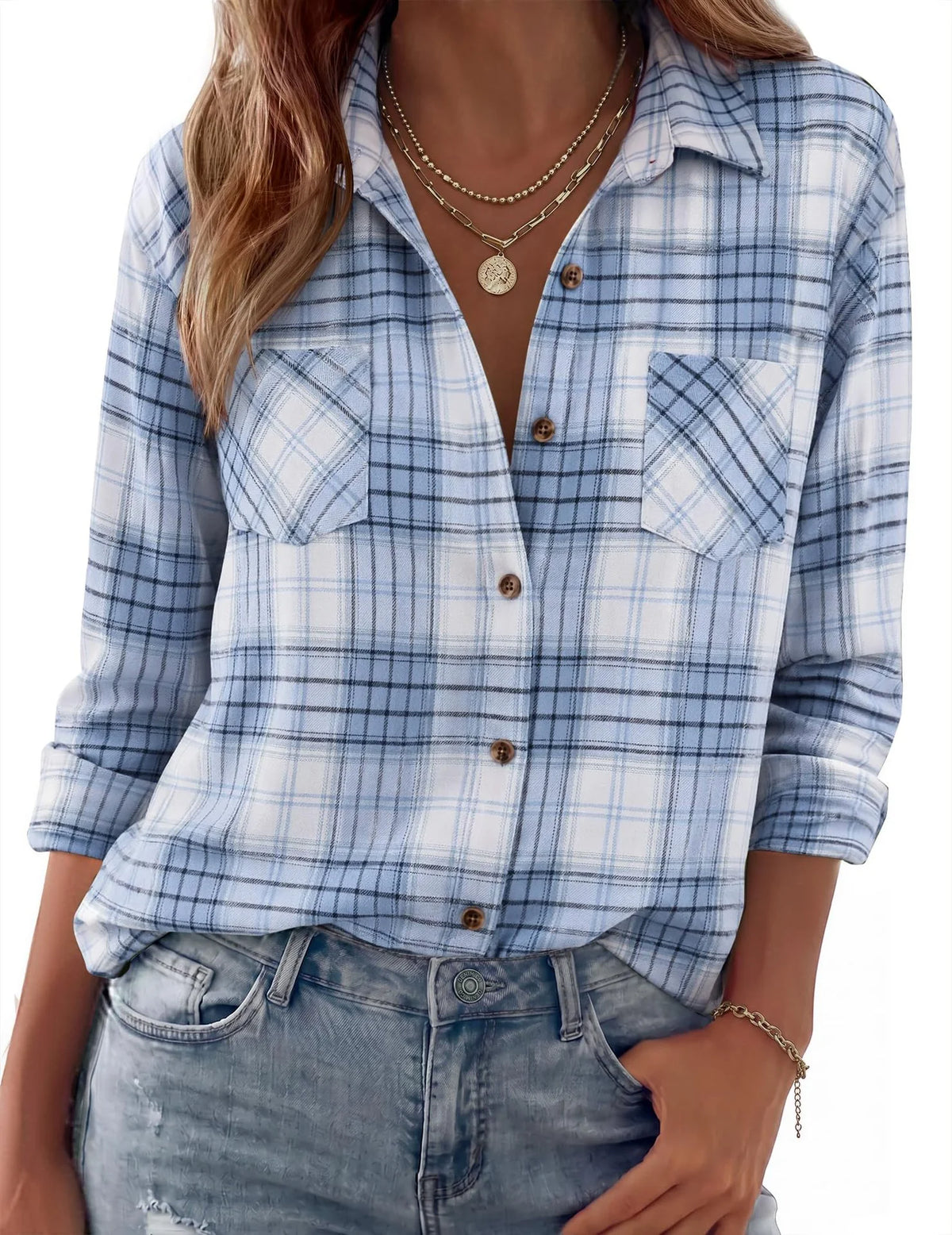 Shirt Jacket Soft Flannel Oversized Plaid Chest Pockets