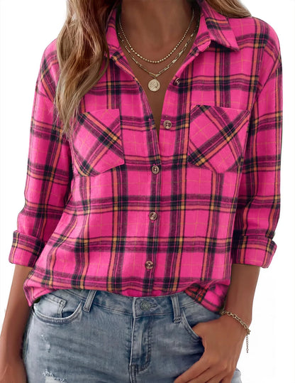Shirt Jacket Soft Flannel Oversized Plaid Chest Pockets