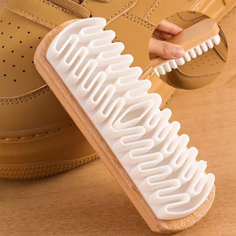 Shoe Brush Soft Rubber Bristles Wooden Handle Chemical Free