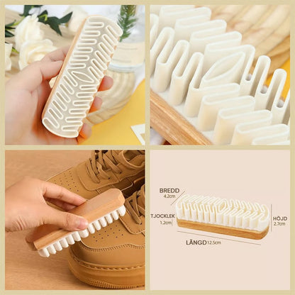 Shoe Brush Soft Rubber Bristles Wooden Handle Chemical Free