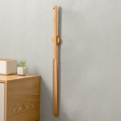 Shoe Horn Long Handle Solid Wood Magnetic Wall Mount