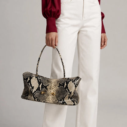 Shoulder Bag Crocodile-Texture Vegan Leather Spacious Interior