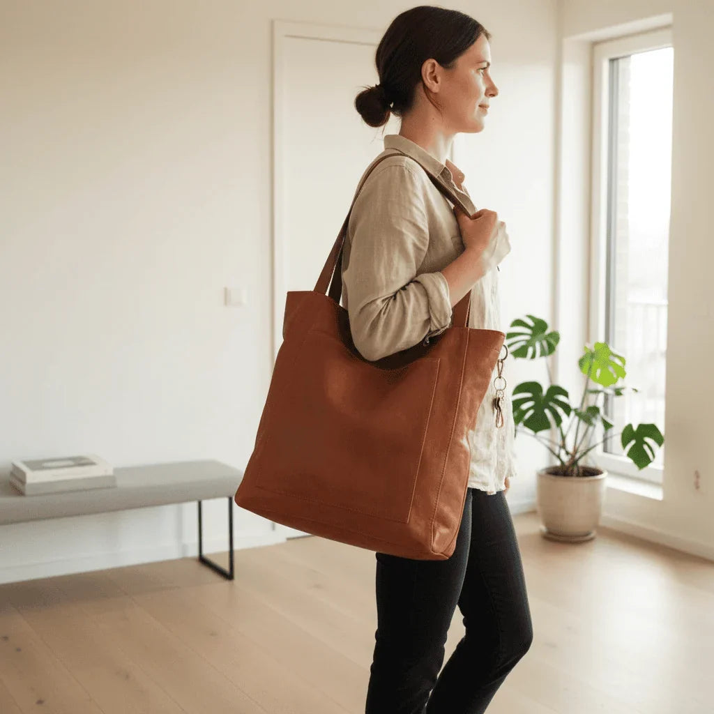 Shoulder Bag Leather-Look PU Multiple Compartments & Adjustable Strap