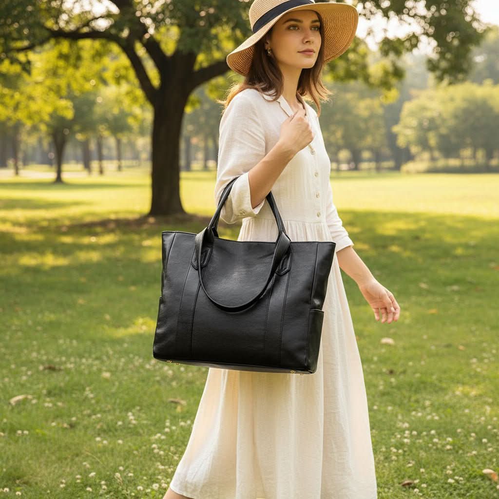 Shoulder Bag PU Leather Zipper Closure Inner Pockets