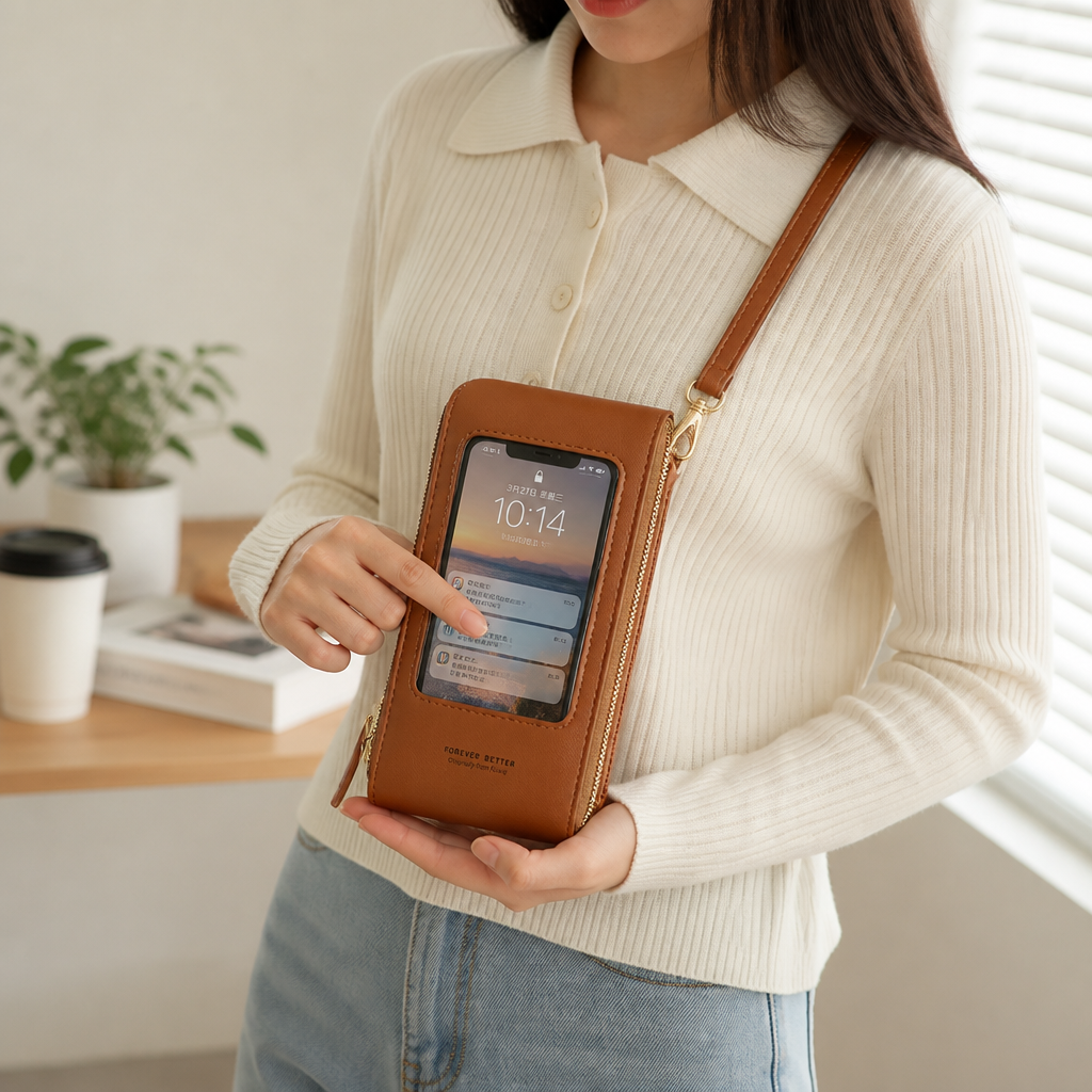 Shoulder Bag Touchscreen Window Adjustable Strap & Multiple Compartments