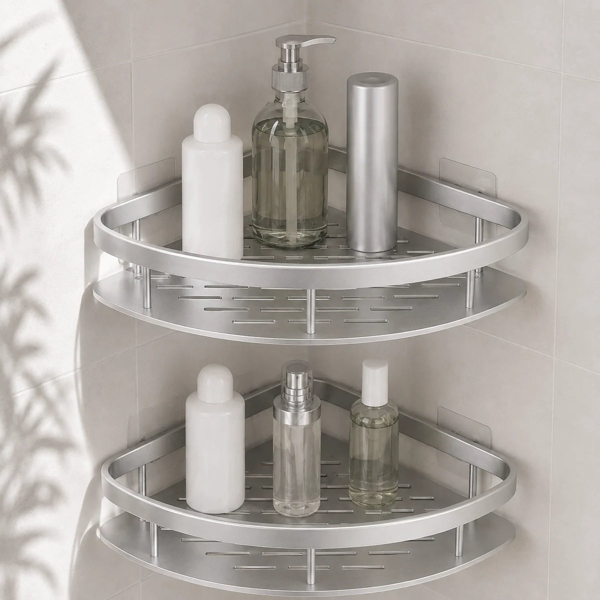 Shower Corner Shelf Aluminum No-Drill Open Drainage