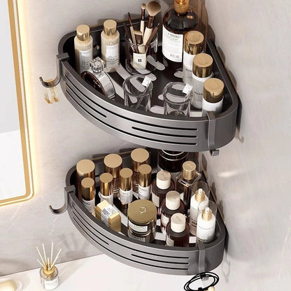 Shower Corner Shelf Set Drill-Free Aluminum Slatted Adjustable Shelves