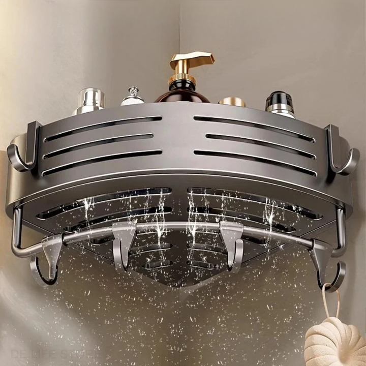 Shower Corner Shelf Set Drill-Free Aluminum Slatted Adjustable Shelves