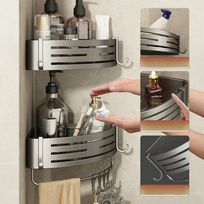 Shower Corner Shelf Set Drill-Free Aluminum Slatted Adjustable Shelves