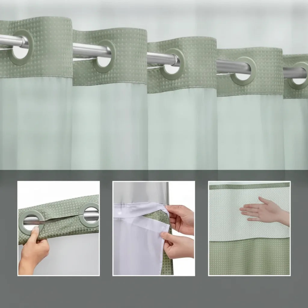 Shower Curtain Hookless Waffle Double-Layer Waterproof