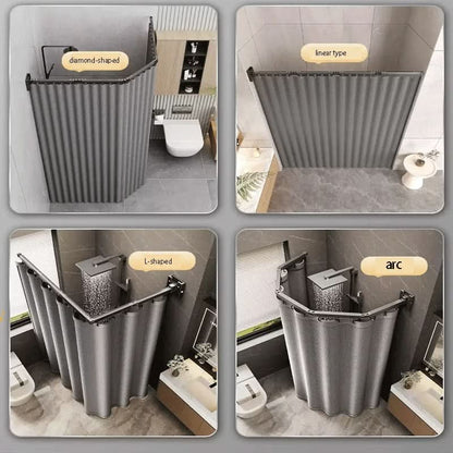 Shower Curtain Rod Set Foldable Waterproof With Storage Rack