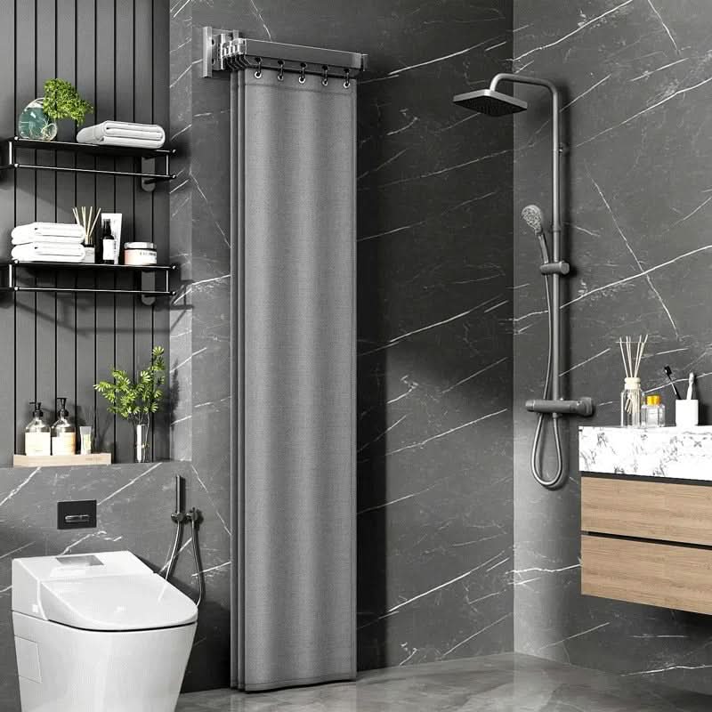 Shower Curtain Rod Set Foldable Waterproof With Storage Rack