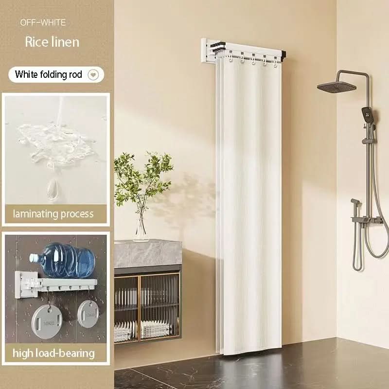 Shower Curtain Rod Set Foldable Waterproof With Storage Rack