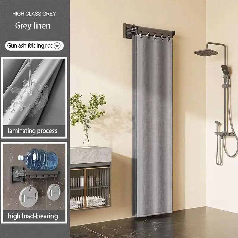 Shower Curtain Rod Set Foldable Waterproof With Storage Rack
