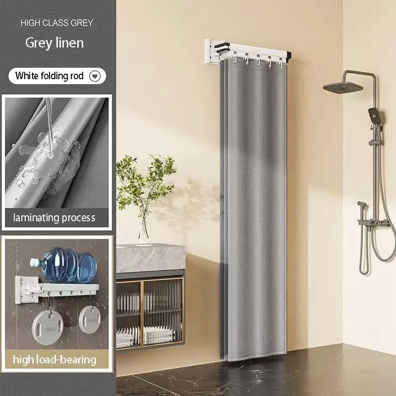 Shower Curtain Rod Set Foldable Waterproof With Storage Rack
