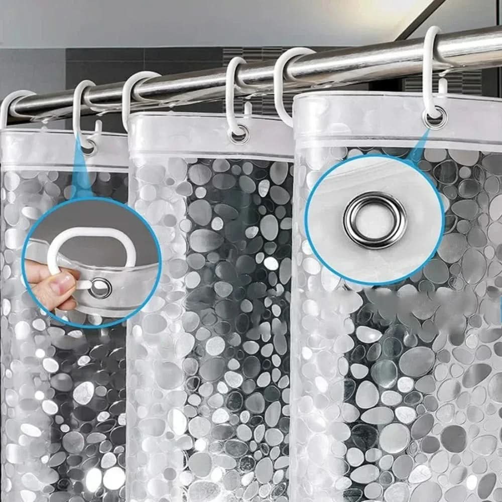 Shower Curtain Transparent Pebble Pattern Waterproof & Mold-Resistant