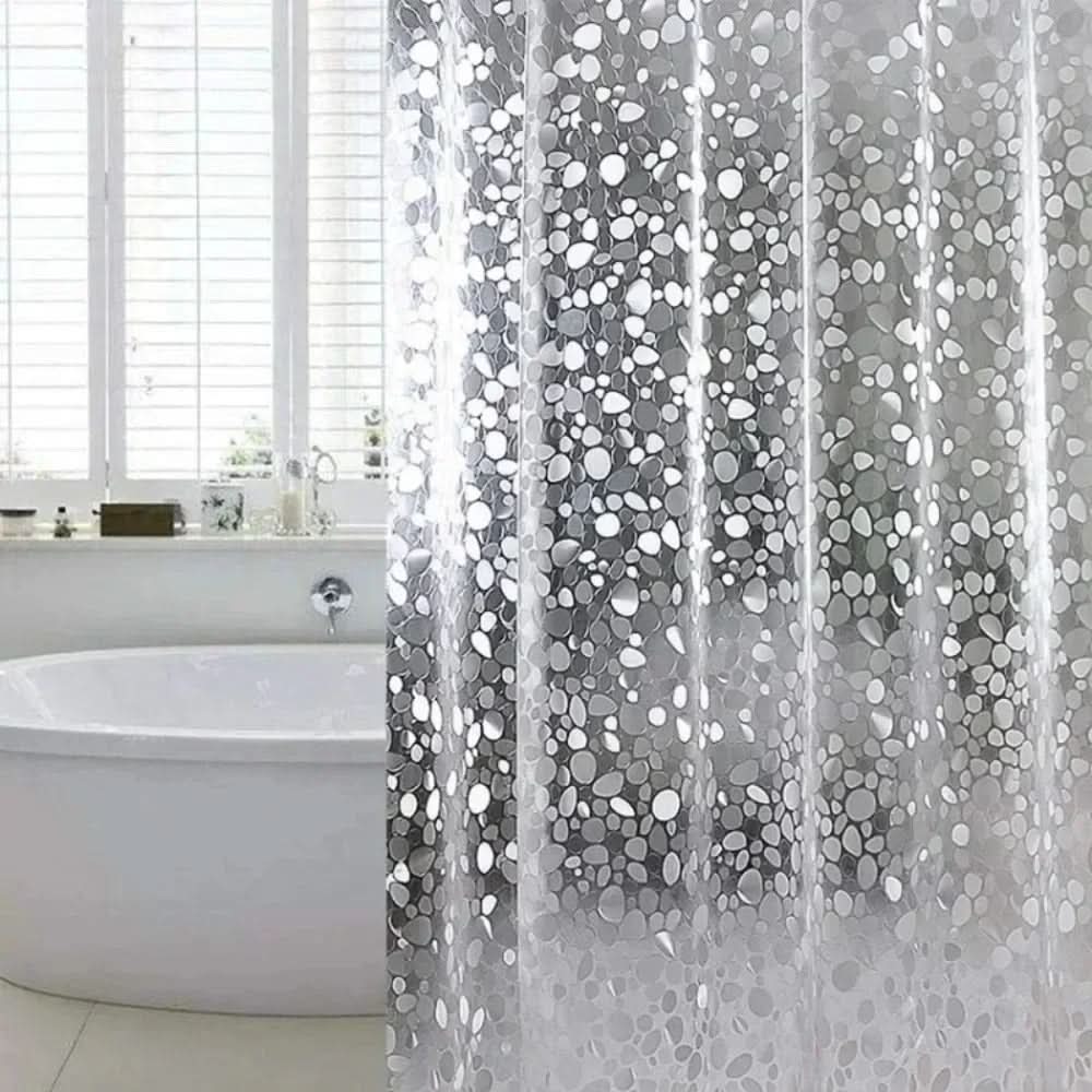 Shower Curtain Transparent Pebble Pattern Waterproof & Mold-Resistant