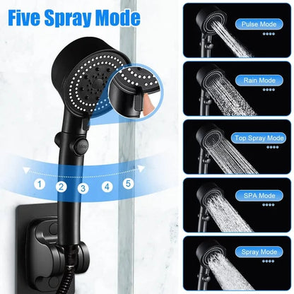 Shower Head High-Pressure 5 Spray Modes Self-Cleaning Silicone Nozzles