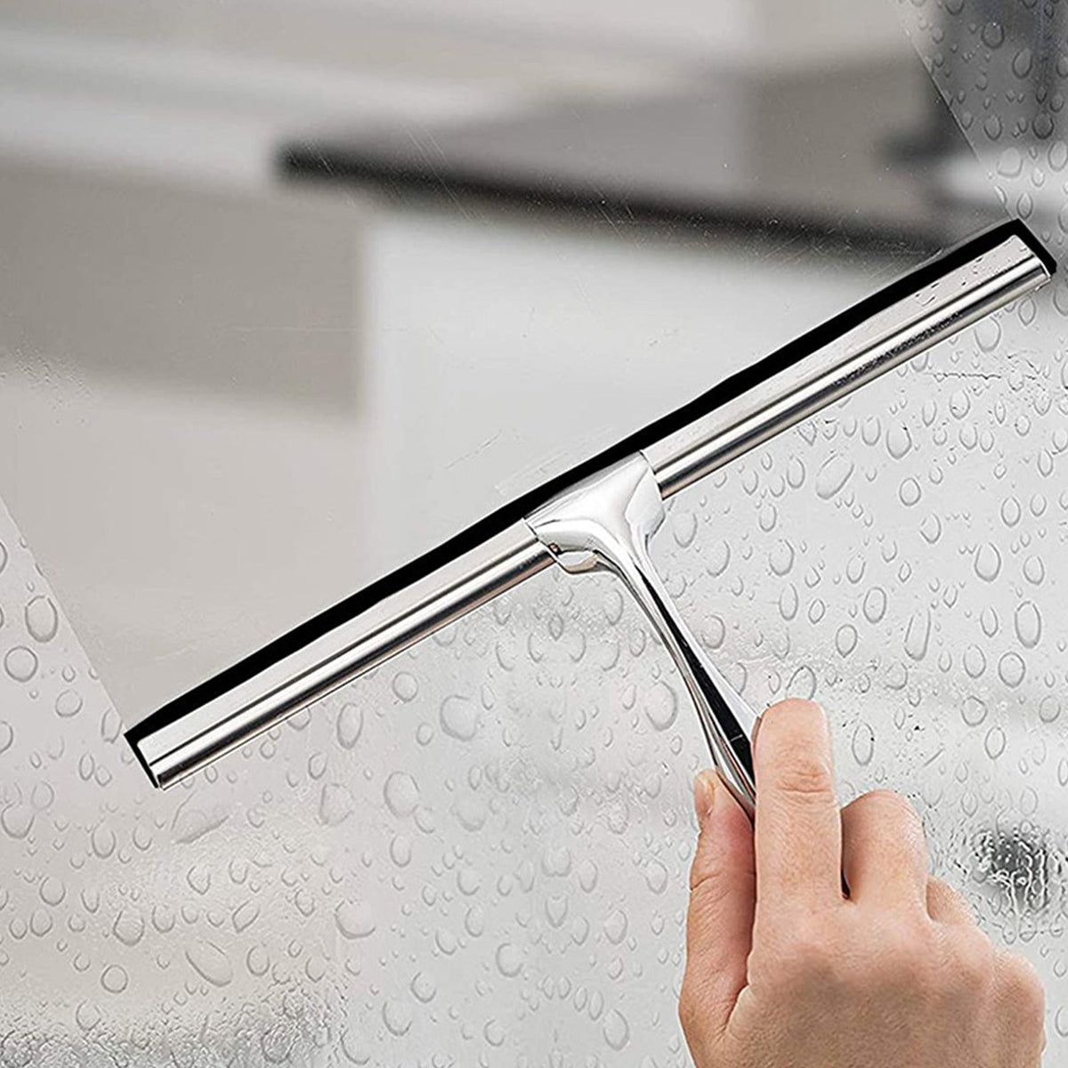 Shower Squeegee Stainless Steel Rubber Blade & Suction Hook