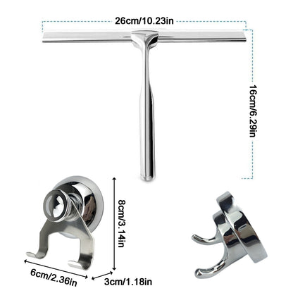 Shower Squeegee Stainless Steel Rubber Blade & Suction Hook
