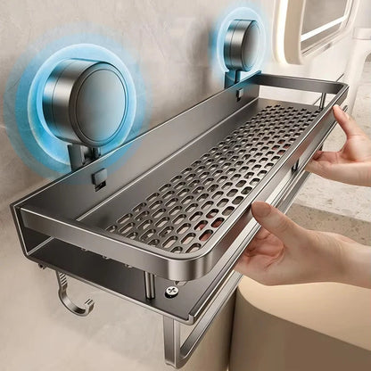 Shower Wall Shelf Drill-Free Suction Mount Aluminum Slatted Hooks