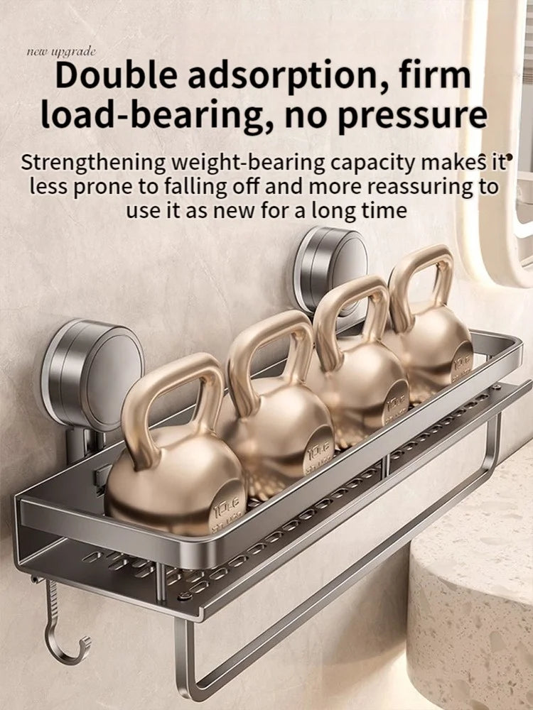 Shower Wall Shelf Drill-Free Suction Mount Aluminum Slatted Hooks