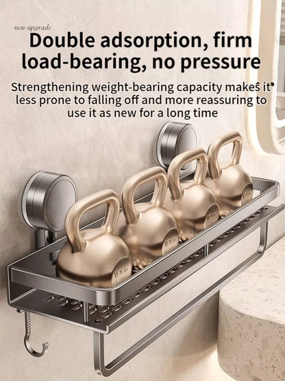 Shower Wall Shelf Drill-Free Suction Mount Aluminum Slatted Hooks