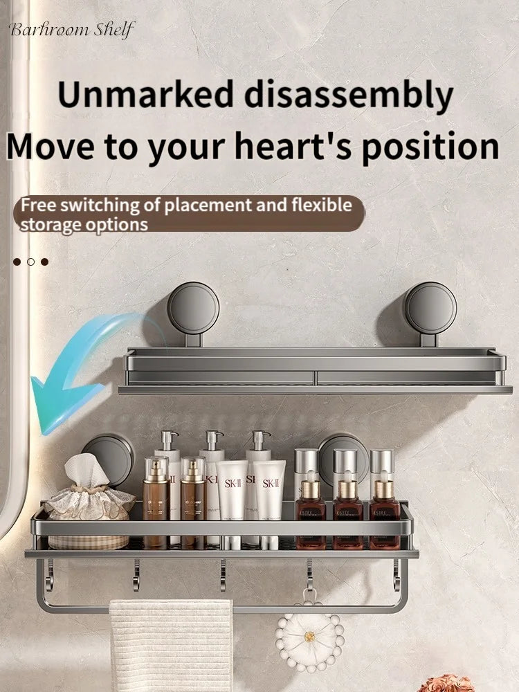 Shower Wall Shelf Drill-Free Suction Mount Aluminum Slatted Hooks
