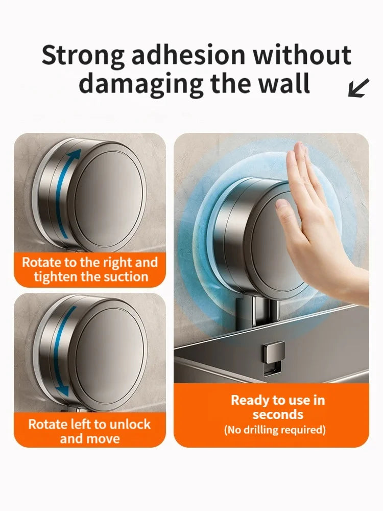 Shower Wall Shelf Drill-Free Suction Mount Aluminum Slatted Hooks
