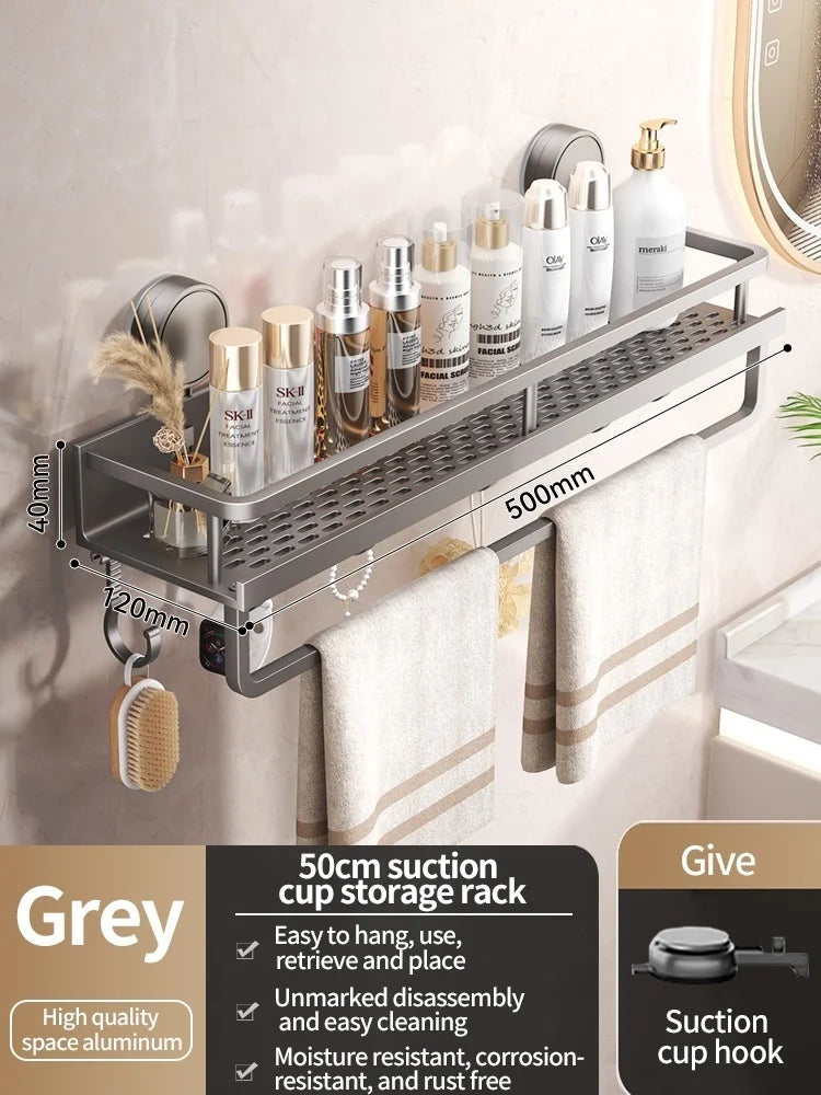 Shower Wall Shelf Drill-Free Suction Mount Aluminum Slatted Hooks