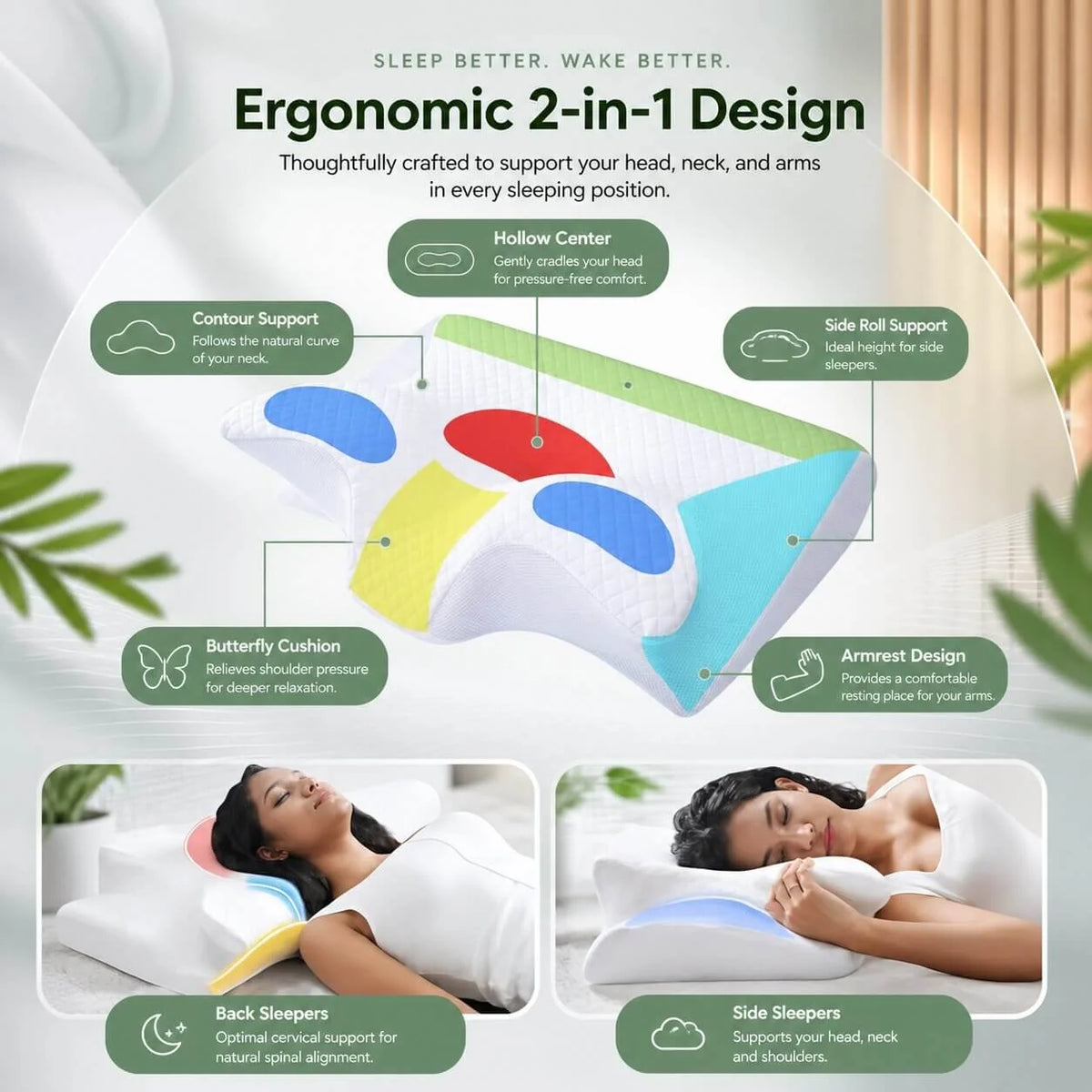 Side Sleeper Pillow Contoured Memory Foam Removable Hypoallergenic Cover