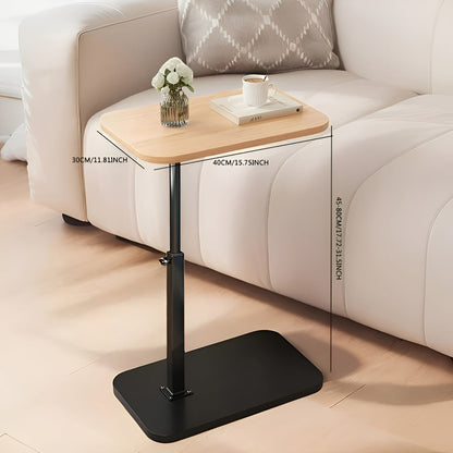 Side Table Height-Adjustable Wood Top & Metal Frame