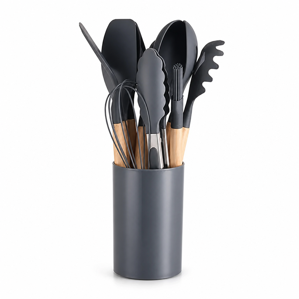 Silicone-Head Wood-Handled Kitchen Utensil Set (12-Piece)