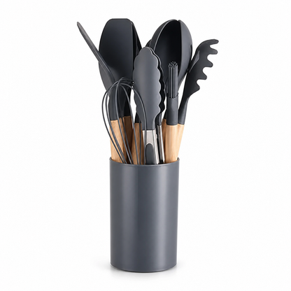 Silicone-Head Wood-Handled Kitchen Utensil Set (12-Piece)