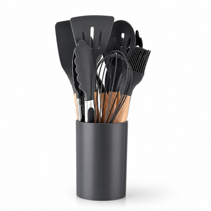 Silicone-Head Wood-Handled Kitchen Utensil Set (12-Piece)
