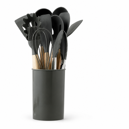 Silicone-Head Wood-Handled Kitchen Utensil Set (12-Piece)
