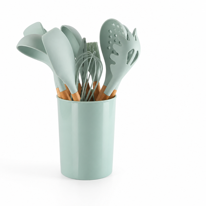 Silicone-Head Wood-Handled Kitchen Utensil Set (12-Piece)