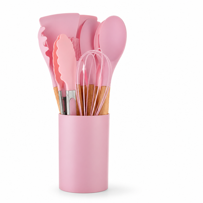 Silicone-Head Wood-Handled Kitchen Utensil Set (12-Piece)