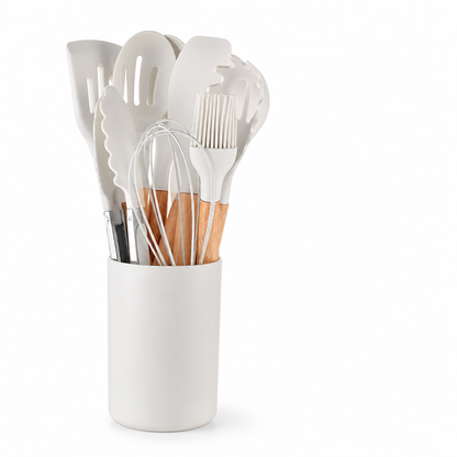 Silicone-Head Wood-Handled Kitchen Utensil Set (12-Piece)