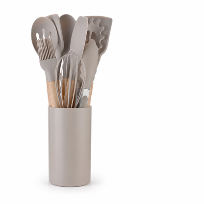 Silicone-Head Wood-Handled Kitchen Utensil Set (12-Piece)